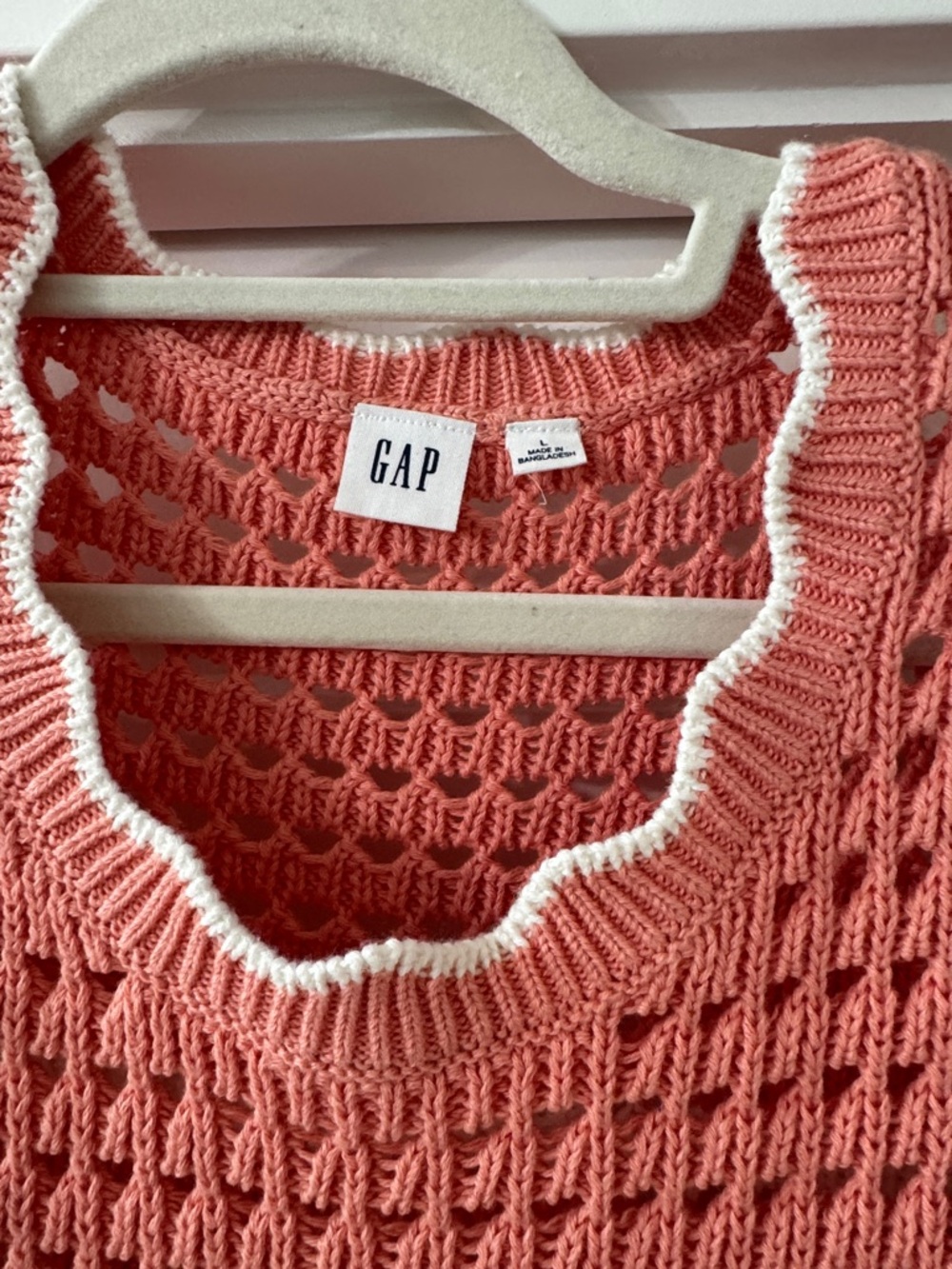 GAP Coral and White Striped Scoop-Neck Knit Top - Picture 3 of 5